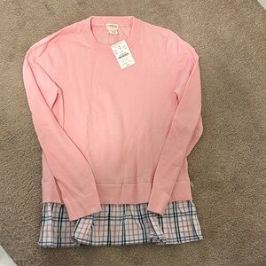 Crewcuts Pink Sweater with Plaid Hem